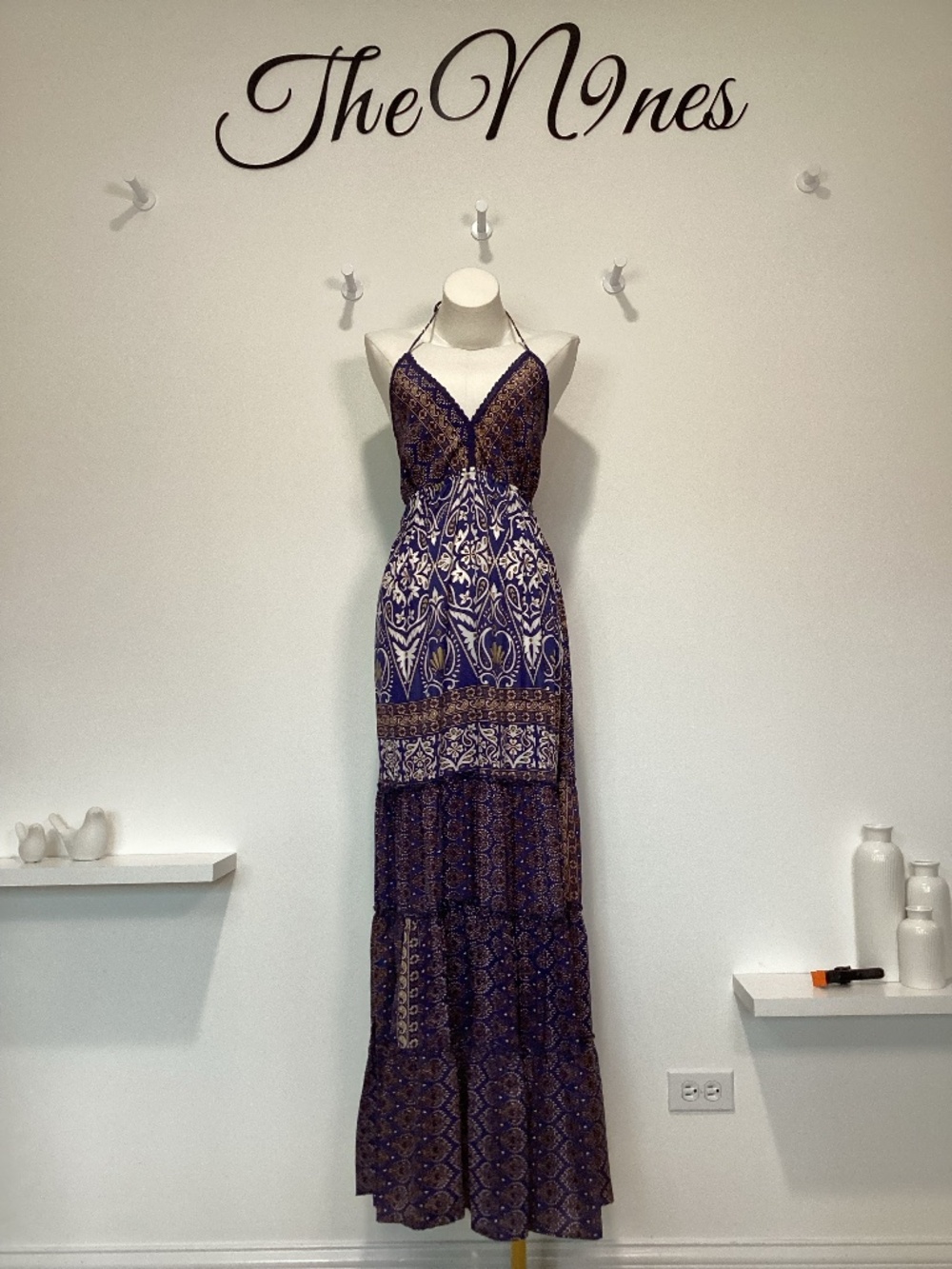 Raga Navy & Cream Silky Ruffled Maxi Dress